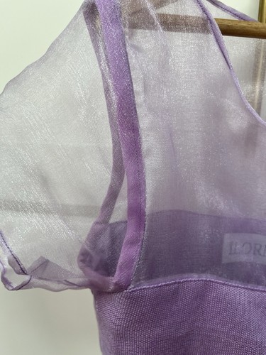 ILORM Purple Mint Green Structured Dress XL Pixie Fairy Sheer Striped Metallic - Picture 8 of 11