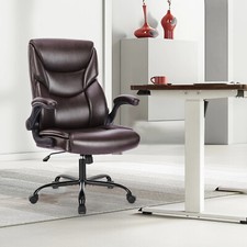 Computer Chair with Flip-up Arms and Swivel Wheels - High Back PU Leather