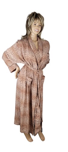 Vintage Go Softly Woman Robe Giraffe Animal Print Size 1X XL W/ Tassels Brown - Picture 2 of 11