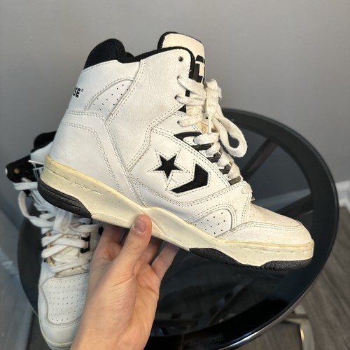 Sneakers alte vintage Converse Cons bianche nere uomo taglia 7,5 anni 90 RARA - Foto 12 di 24