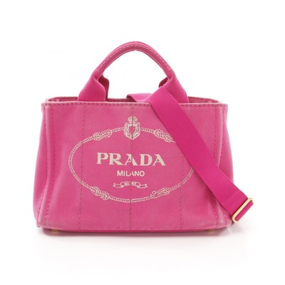 PRADA CANAPA 2way Shoulder Tote Bag B2439G canvas Pink Used Damen Logo