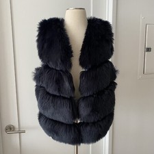 Popski London "faye" Faux Fur Vest Gilet Navy Blue One Size