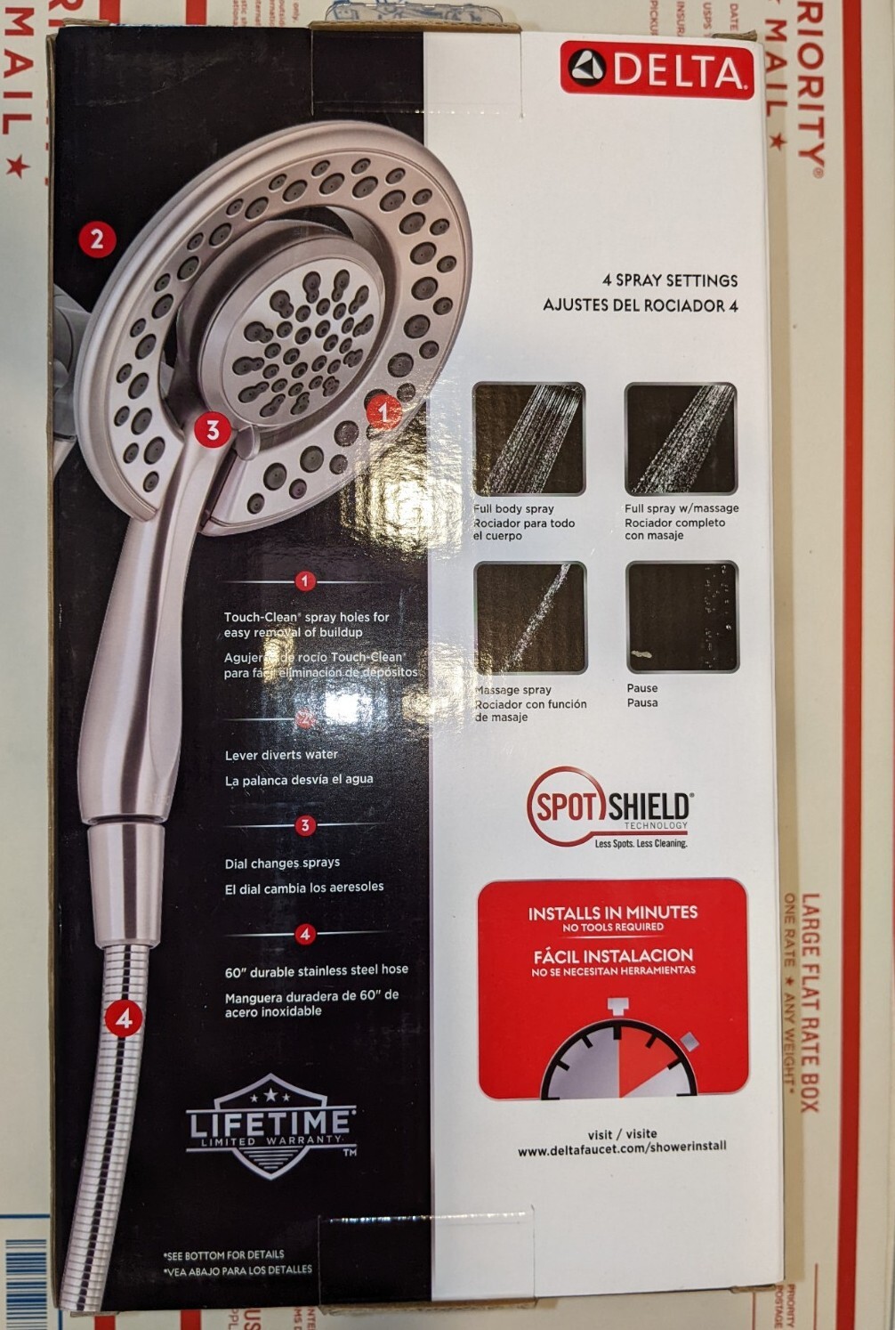 Delta 2in1 Dual Hand Held Shower Head with Hose 4Spray Touch Clean