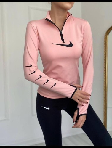 Nike Fast Dri-Fit Quarter Zip & leggings Gym Sports Pink Set size small.Runs sma