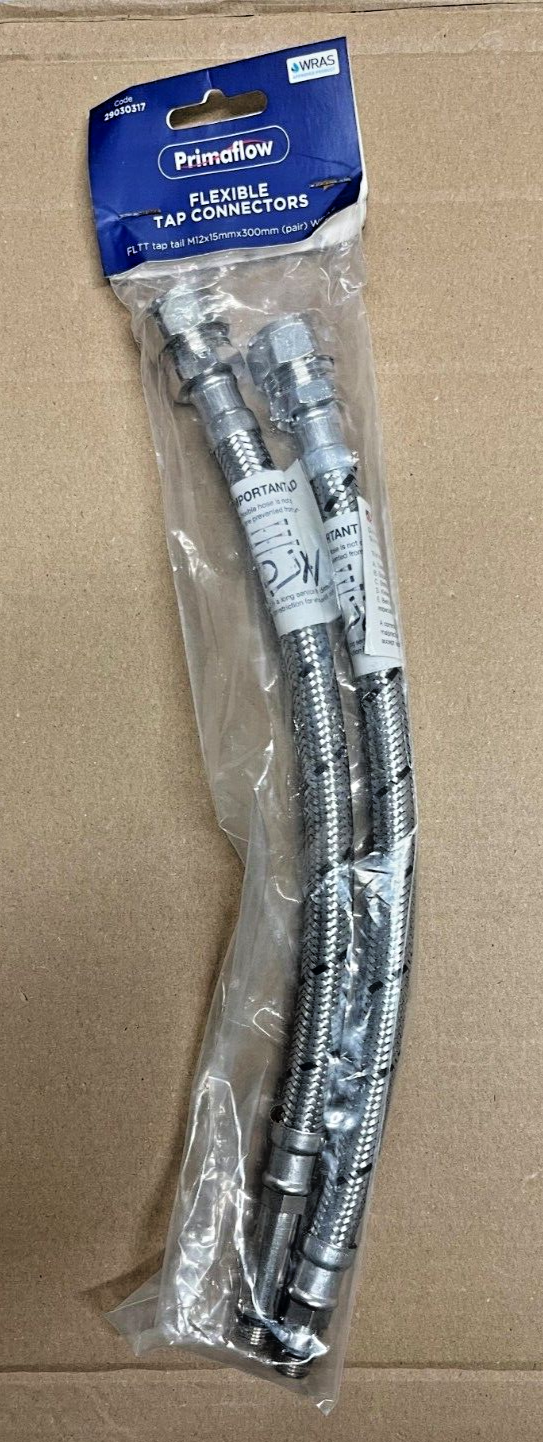 Primaflow Flexible Tap Connector Tap Tail  M12 x 15mm x 300mm WRAS (Pair)