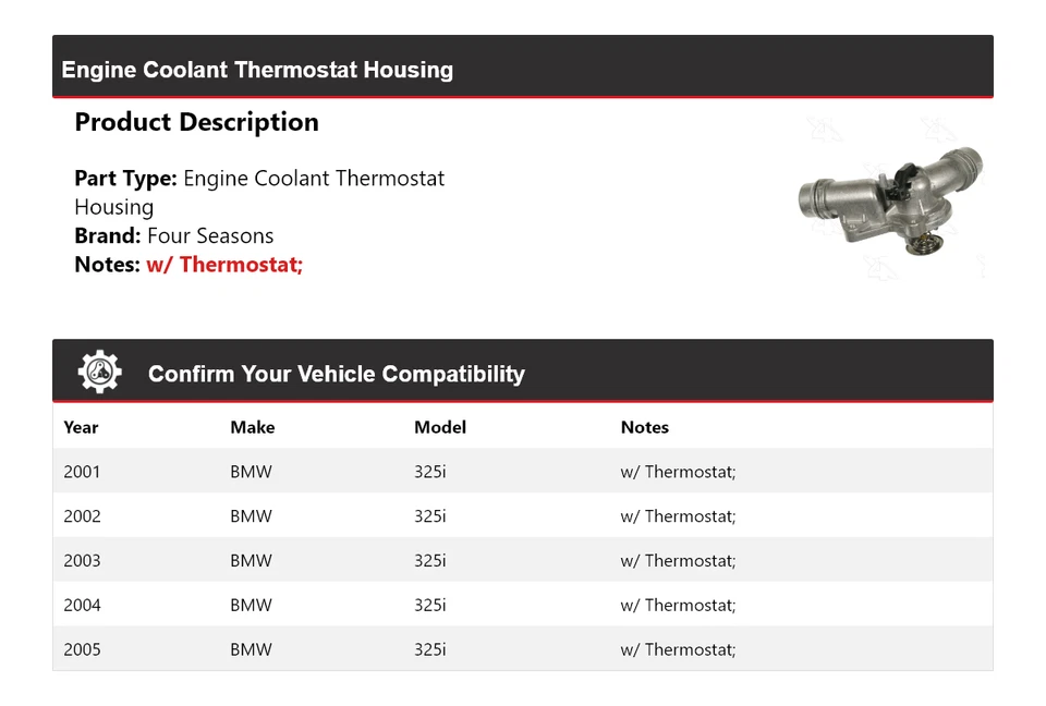 For 2001-2005 BMW 325i Engine Coolant Thermostat Housing 4 Seasons 2002 2003 - Image 2 of 4
