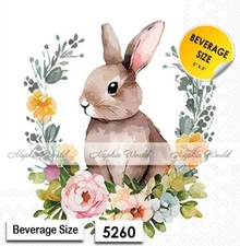 (5260) TWO Paper BEVERAGE / COCKTAIL Decoupage Art Craft Napkins - EASTER BUNNY