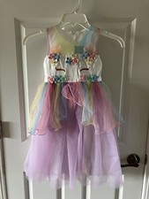 NWT 7 Pc Birthday Unicorn Princess Party Dress Set Sz 6-7 Crystal Jewelry Sash