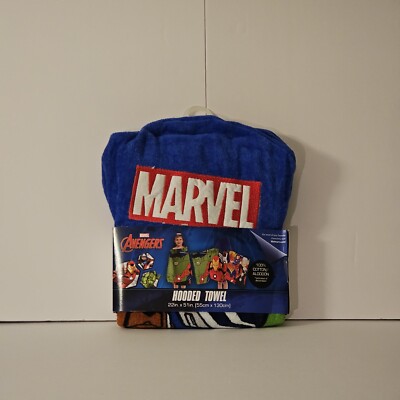 Marvel Hooded Towel 22in.x 51in. (55cm x130cm) Blue, Red & white. 100 % cotton