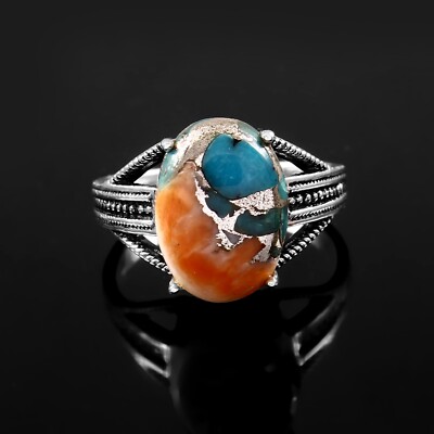 925 Sterling Silver Natural Mohave Turquoise Gemstone Handmade Jewelry Ring