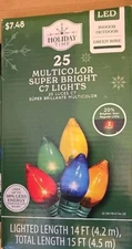 Holiday Time 25ct Multicolor Super Bright C7 LED Lights New 15ft Length