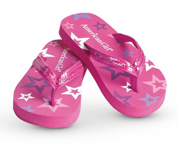 New Girls American Girl Doll Flip Flops PINK SEQUINS STARS Large (5/6