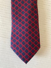 Gino Pompeii Men's Necktie Tie Silk Red Blue Squares Geometric Made in USA Satin