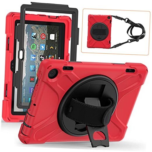 Rugged Case for Amazon-Kindle-Fire-HD-8 & 8 Plus Tablet (12th Generation, Red