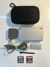 Nintendo DS Lite USG-001 (Silver) Handheld Bundle W/2 Games, Charger & Case