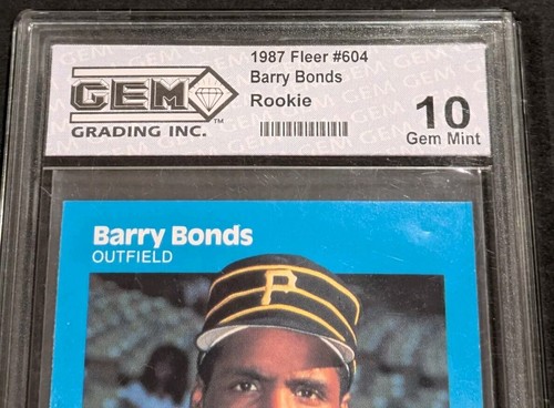 1987 Fleer Barry Bonds Rookie RC GEM Grading Inc 10 GIOCHI PREZIOSI COME NUOVI #604 Pirati - Foto 2 di 3
