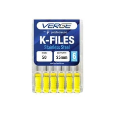 VERGE 25mm Endo K Files, Stainless Steel, #50 Yellow, 6/Pk