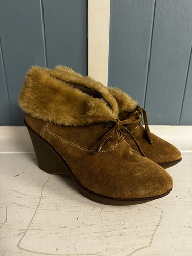 B MAKOWSKY Wedge Suede BF NELLIE Ankle Booties Real Leather Shoes Sherpa Sz 8 W - 第 6/7 張圖片