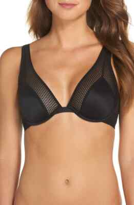 Natori Black Tranquil Unlined Plunge Underwire Bra L59756 Women's Size 30C