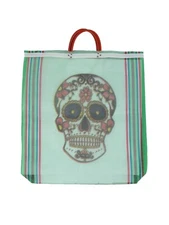 Sugar Skull Market Bag - Recycled, Mexico Folk Art, Eco-Friendly, Various Colors