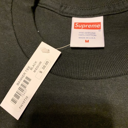 T-shirt Supreme Banner nera media FW19 nuova 100% autentica - Foto 2 di 3