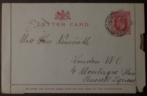 GB Used LCP2 KEVII 1d Carmine on Blue Letter Card 1903 - Imagen 1 de 2