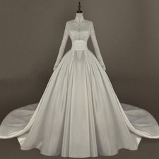 Muslim Sequin Appliques Long Sleeves Wedding Dresses Floor length Bridal Gowns