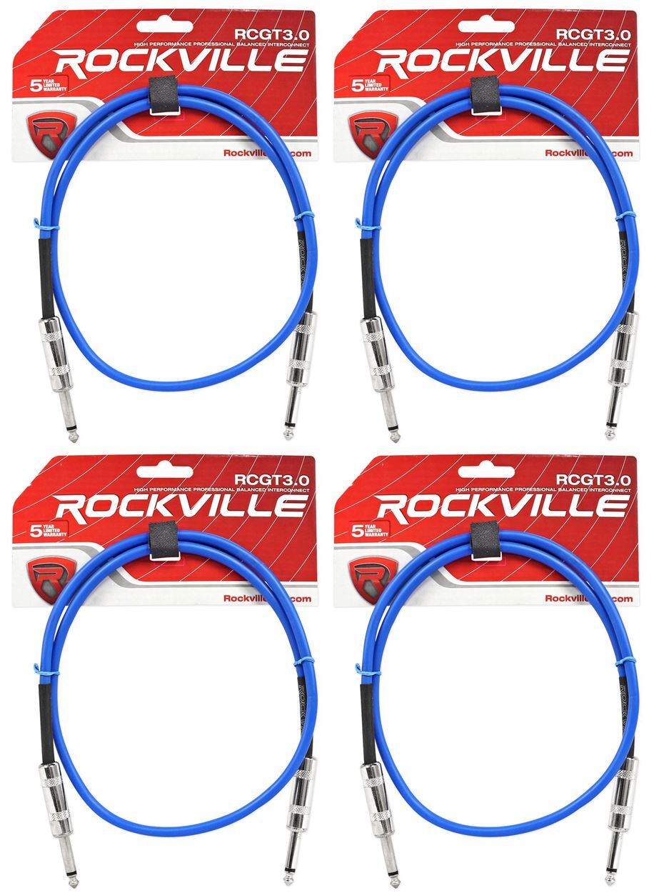 4 Гитарный/инструментальный кабель Rockville RCGT3.0BL от 3 1/4 TS до 1/4 TS