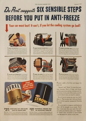 1942 Dupont Zerex Anti Freeze Vintage Ad Six sensible steps before you put in