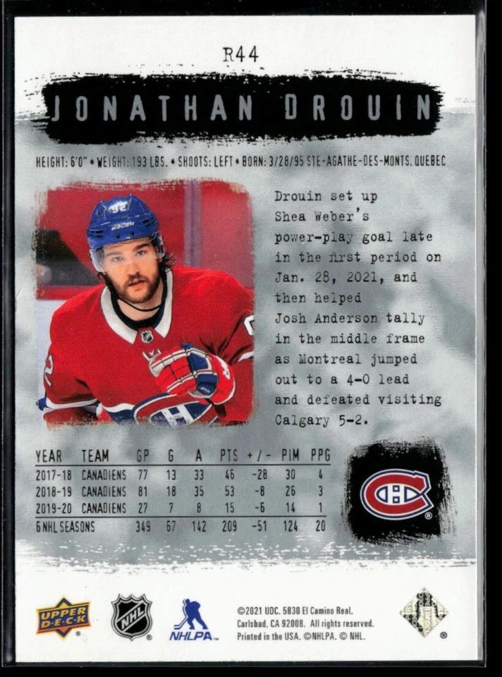 2020-21 SP Authentic 2000-01 Retro #R44 Jonathan Drouin - Image 2 of 2