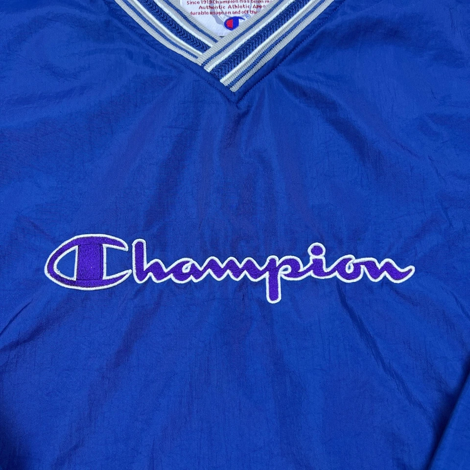Винтажный чемпион синий ветровка с надписью логотип пуловер Мужская куртка пальто 2XLT - Изображение 2 из 4