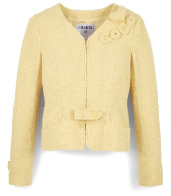 CHANEL CC Cruise 2004 Yellow Tweed Cotton Blend Women's Jacket