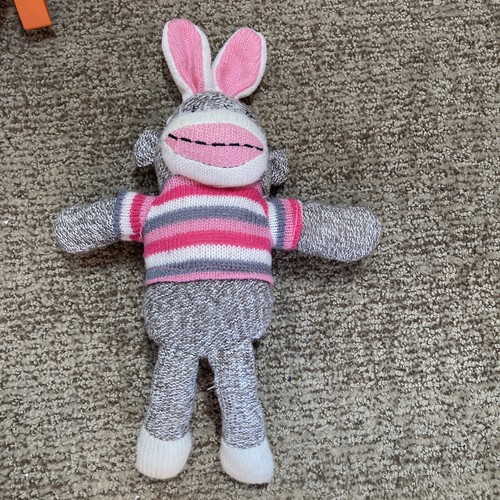 Dan Dee Sock Monkey 12" Plush Bunny Rabbit Ears Pink Holiday Stuffed Animal Toy