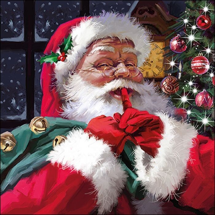4 x Paper Napkins/33cm/3Ply/Decoupage/Christmas/Santa/Hush Hush