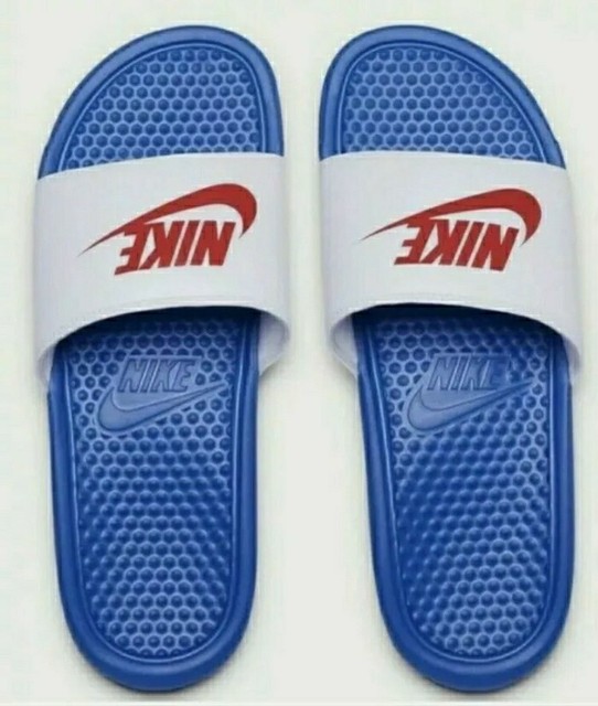 nike benassi white and blue