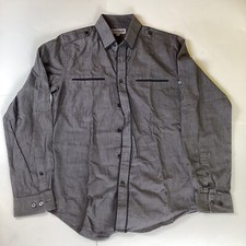Express Fitted Men s Button Down Shirt Size S 14-14.5 Grey Long Sleeve Comfort