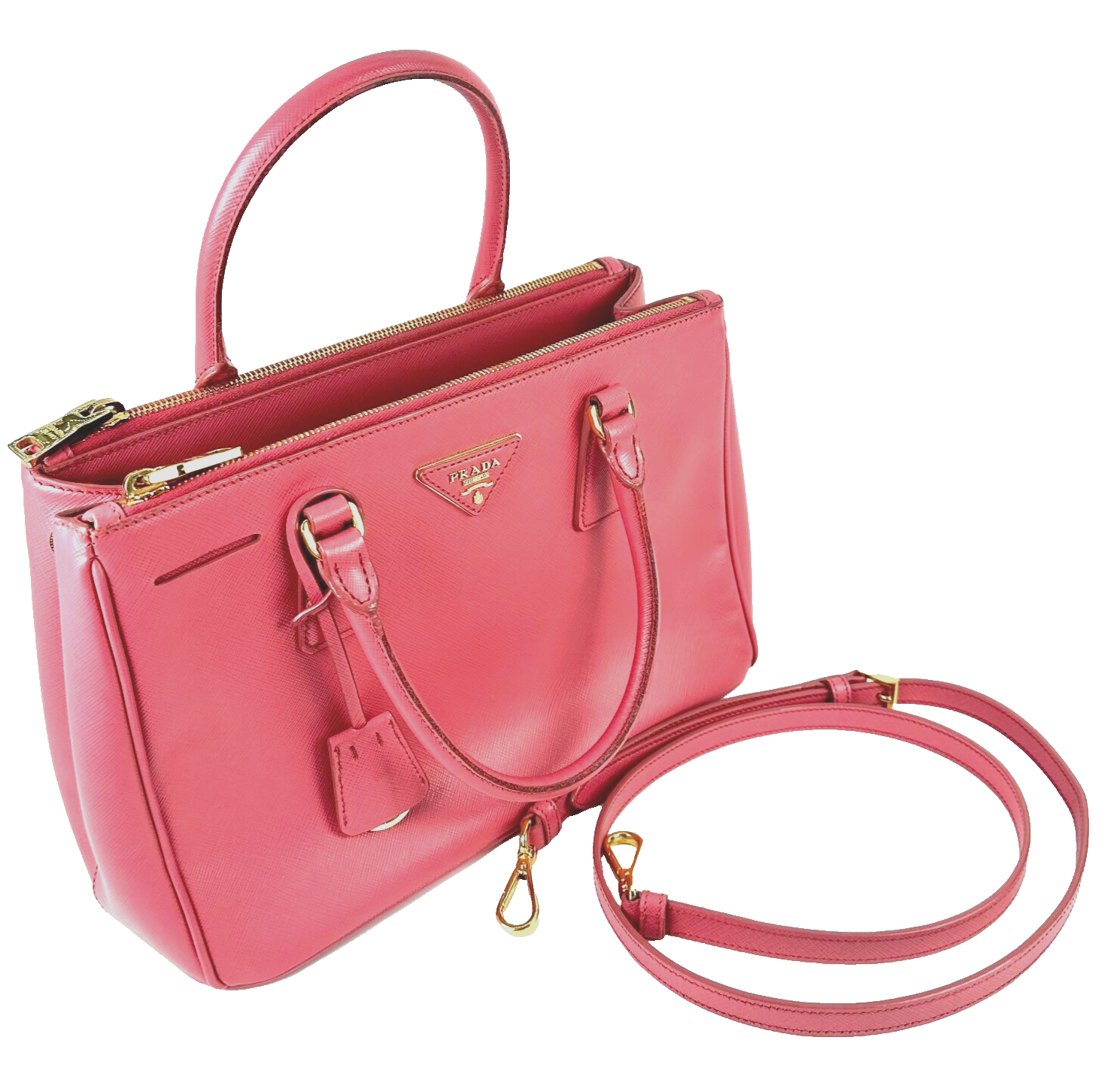 PRADA Galleria Saffiano Leather 2Way Shoulder Hand Bag Pink Authentic