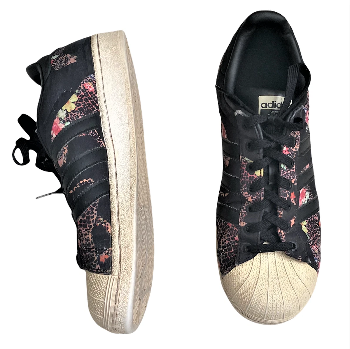 adidas Superstar Womens Shoes Sneakers size 9.5 Black Floral Lace Up Ed | eBay