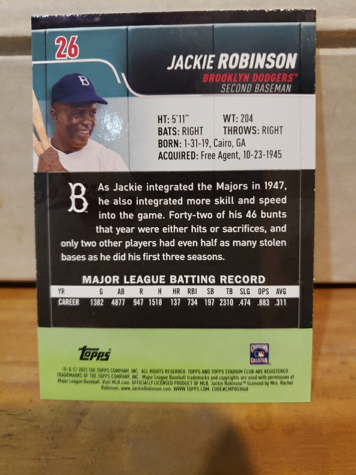 Jackie Robinson 2022 Topps Stadium Club26 Brooklyn Dodgers eBay