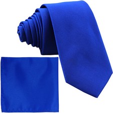 New Polyester Men's 2.5" skinny Neck Tie hankie set solid formal royal blue