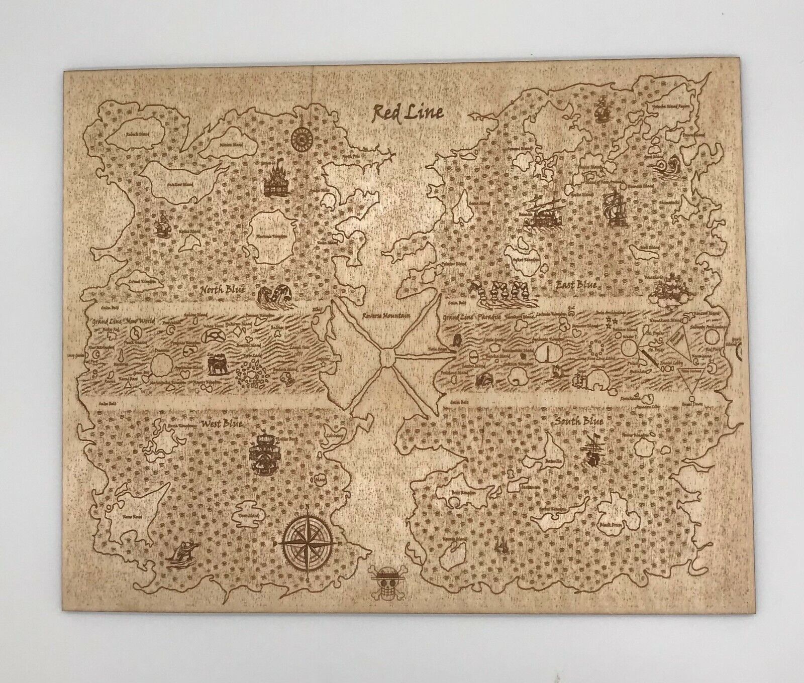 Engraved Map of anime One Piece on Baltic Birch