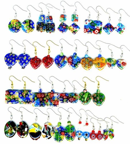 Mehrfarbige Regenbogen Ohrringe Kristall Glas Millefiori - Bild 1 von 15