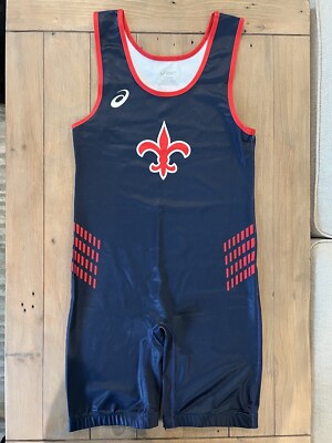 Asics CBW Saints Wrestling Training Singlet Men's Large Navy/Red SJ8400A