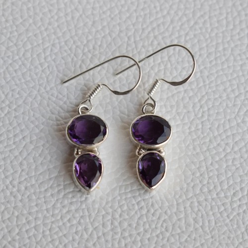 Boucles D'oreilles Pendantes En Argent 925 Avec Améthyste Violette - Marque JM-IMPORT - NEUVES Avec étiquettes