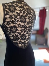 My Michelle Black Velvet Black Lace Evening Cocktail Prom Dress size M Stretch
