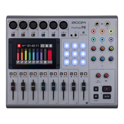 Zoom PodTrak P8 Portable Multitrack Podcast Recorder Silver For Podcaster New