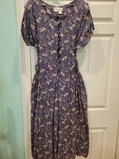 VINTAGE 80'S COTTAGE FLORAL WIDE LEG CINCH WAIST LACE UP JUMPSUIT