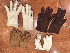 LOT 5 PAIR MCM GLOVES BROWN TAN LEATHER FOWNES CROCHET WHITE 6.5 7 XS S VINTAGE