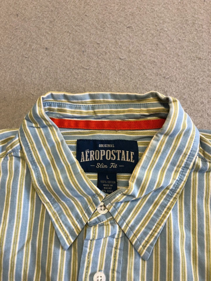 Camisa Aeropostale Abotonada Para Hombre Grande Calce Ajustado Bolsillo Logo Cuello Algodón Foto 3 de 4