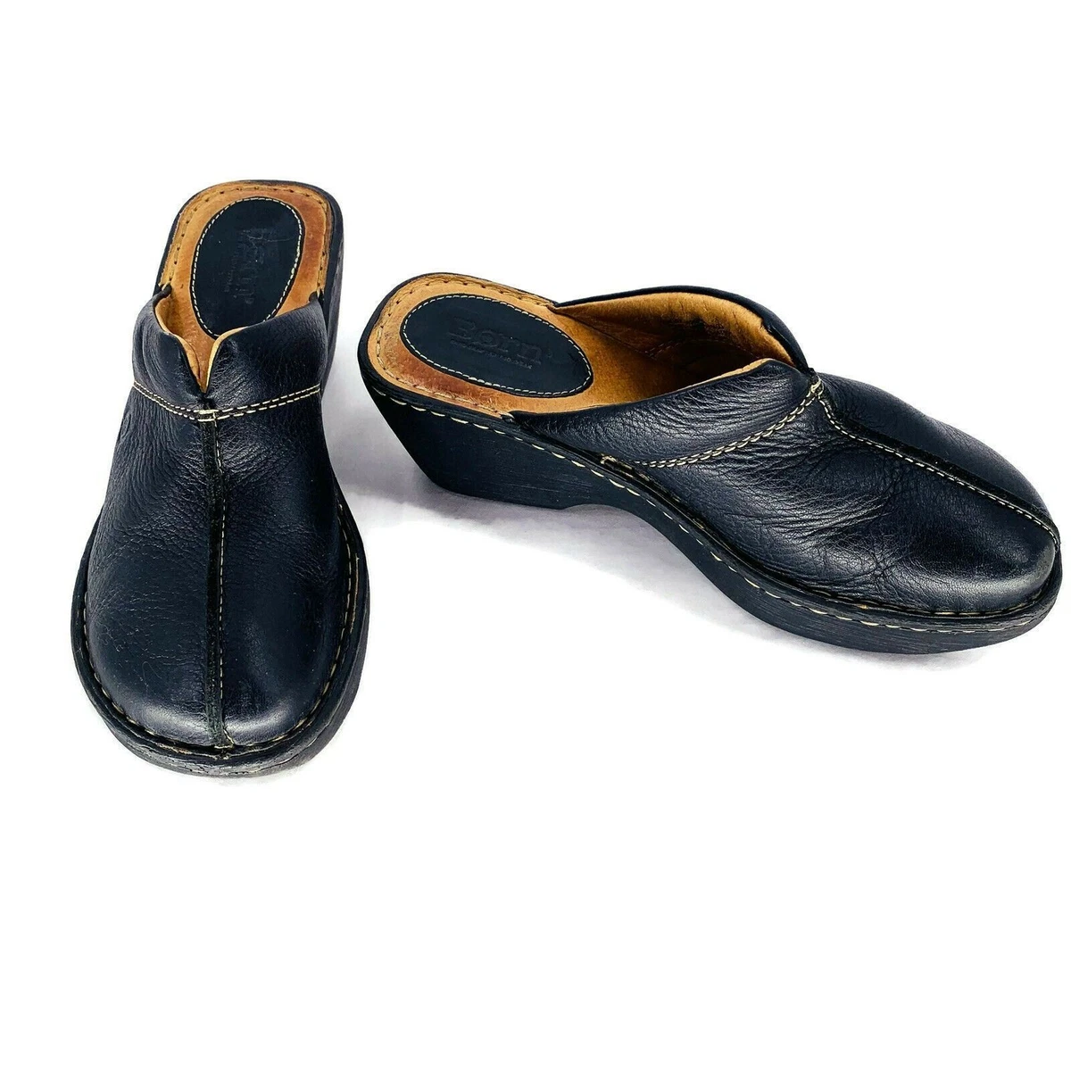 BORN Black Leather Clogs Size 7 M 38 Casual Shoes eBay